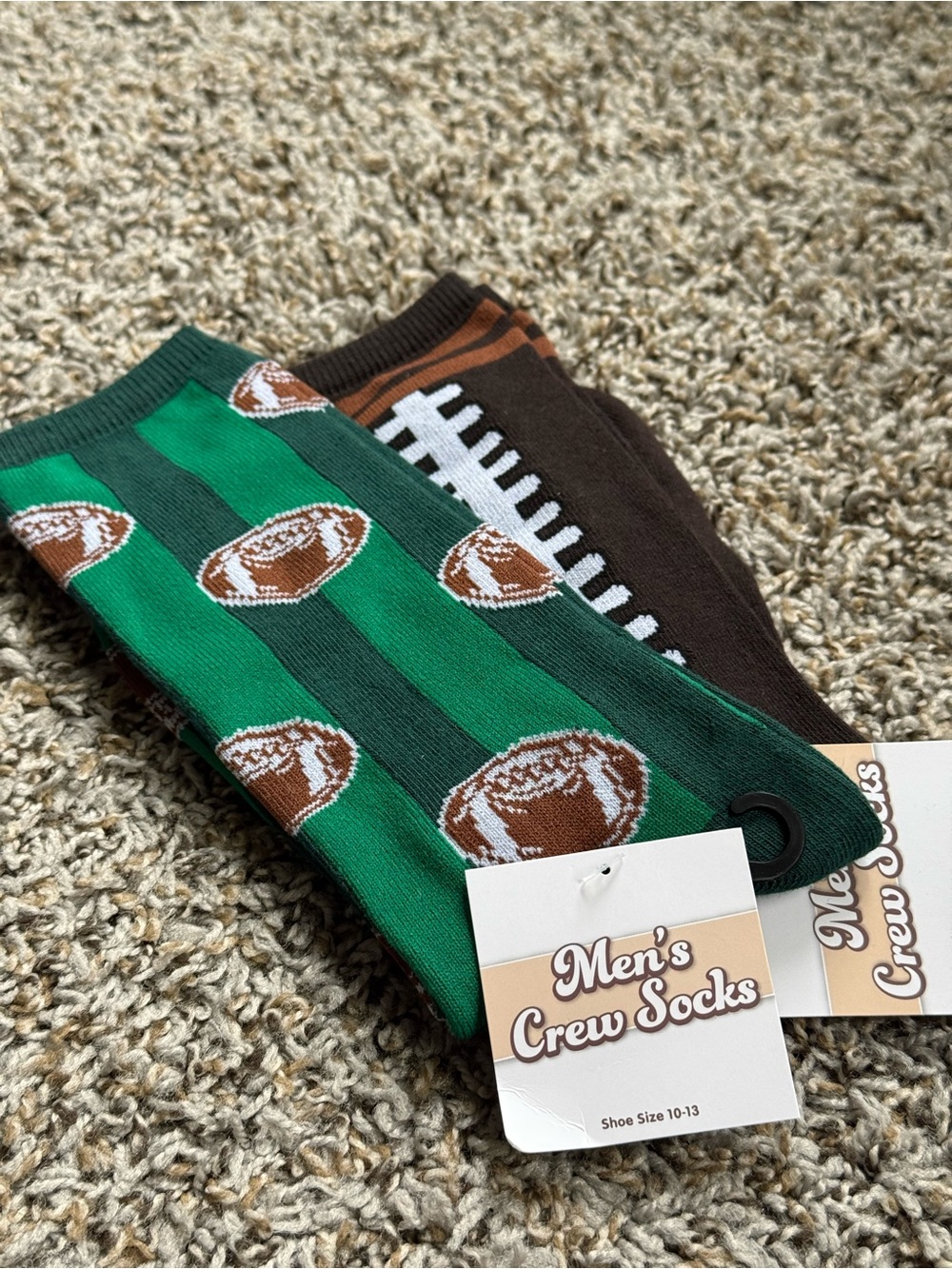 Men's Green & Brown Football Crew Socks - Pack